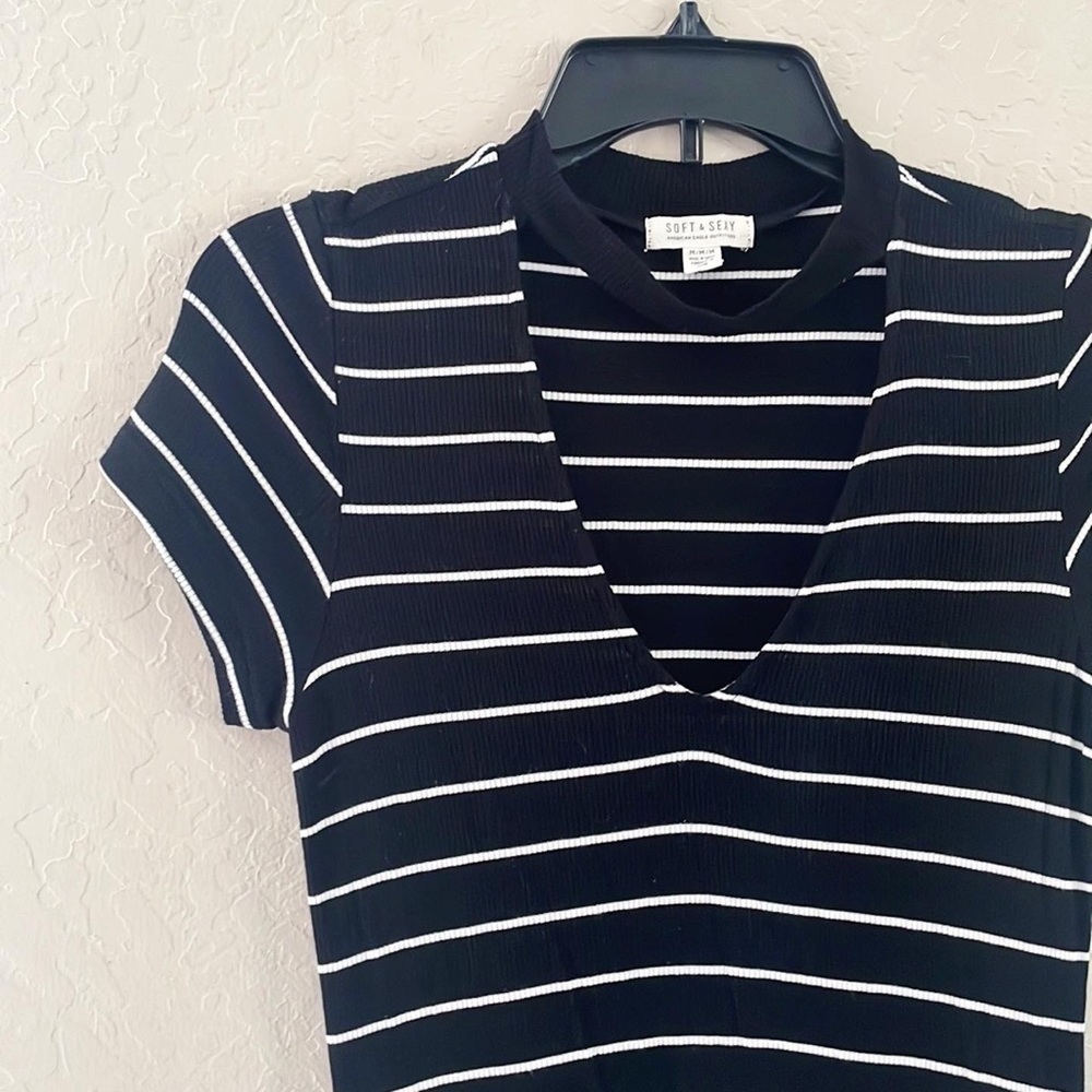 🌿Final Sale
American Eagle Striped Black and White Ribbed Knit Cozy Dress - Picture 2 of 9